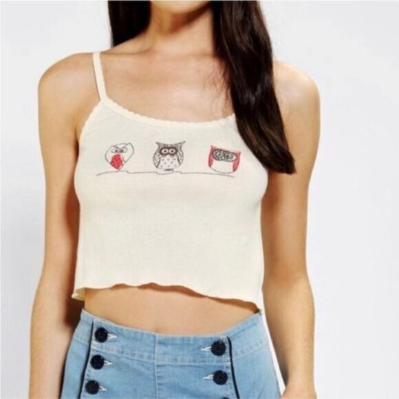 NEW Urban Outfitters BDG Owls Cream Color Crop Tank‎ Top Sz XS - Picture 1 of 5